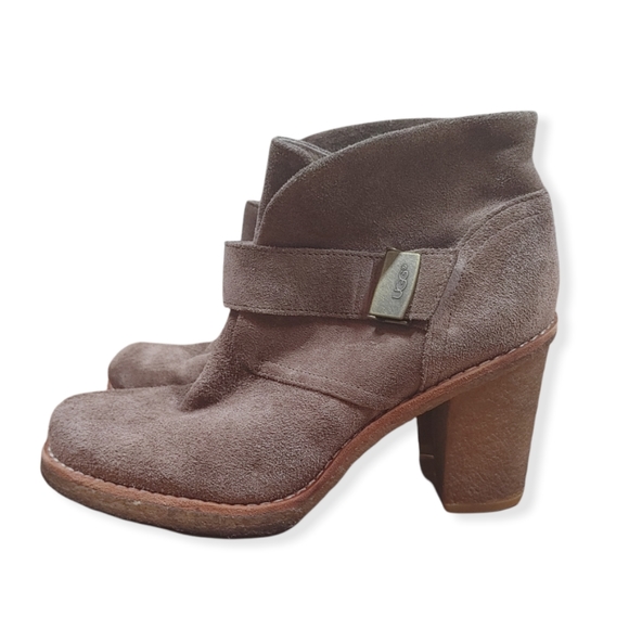 UGG Shoes - UGG Brienne Taupe Suede Heeled Desert Bootie Size 8